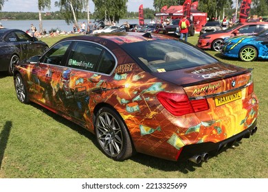 MOSCOW, RUSSIA - JULY 23, 2021: Car. Automobile On Street Of Moscow City, Russia. Unusual Tuning Car. Custom Car, Customized Cars. Tuning Auto, Cars At Tuning Open Fest In Moscow. Custom Paint Cars