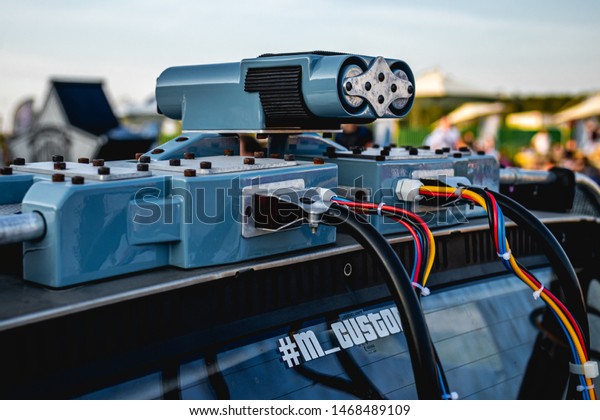 MOSCOW, RUSSIA - JULY 27,\
2019: A futuristic design early for its time, the DeLorean starred\
in the film Back to the Future and remains popular with classic car\
enthusiasts.