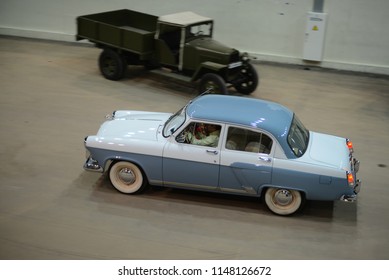 MOSCOW, RUSSIA - JULY 31, 2014: GAZ-M21 Volga made in USSR classic 1950s car. Soviet Russian old cars exhibition on VDHKh.