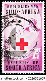 MOSCOW, RUSSIA - JULY 31, 2021: Postage Stamp Printed In South Africa Shows Centenary Of Red Cross, Red Cross 