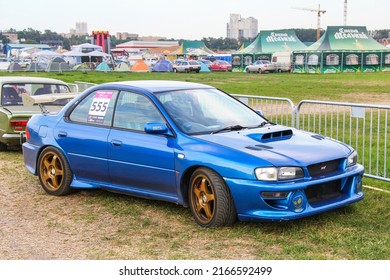 Moscow, Russia - July 6, 2012: Blue Japanese Sportscar Subaru Impreza At The Autoexotica Motor Show.