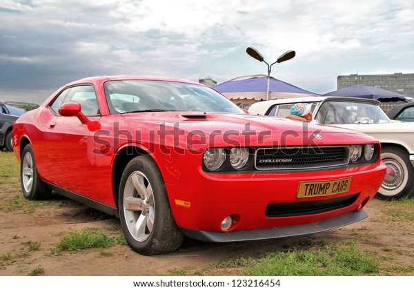 MOSCOW, RUSSIA - JULY 6: American muscle\
car Dodge Challenger exhibited at the annual International Motor\
show Autoexotica on July 6, 2012 in Moscow,\
Russia.