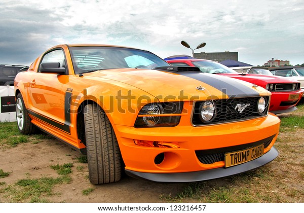 MOSCOW, RUSSIA - JULY 6: American muscle\
car Ford Mustang exhibited at the annual International Motor show\
Autoexotica on July 6, 2012 in Moscow,\
Russia.