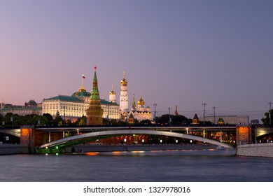 Moscow, Russia - Jun 12, 2010: Bolshoy Kamenny Bridge and the Kremlin.