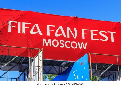 Moscow, Russia - June 02, 2018: Fan zone of Festival of fans FIFA Fan Fest 2018 on the Sparrow Hills in Moscow