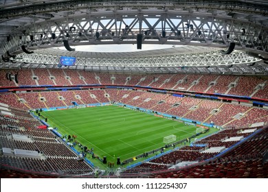 Moscow, Russia - June 13, 2018. Interior view of Luzhniki stadium in Moscow, one day before the opening of FIFA World Cup 2018.