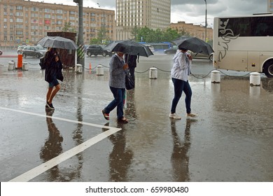 MOSCOW, RUSSIA - JUNE 14, 2017: Heavy Rain In City