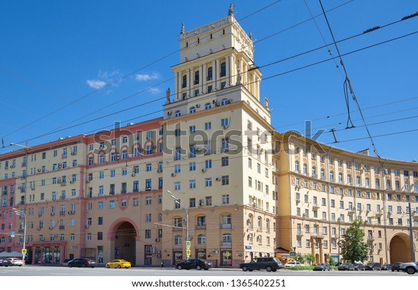 Moscow, Russia - June 15, 2018: Leninsky prospect.\
Brick house, built in\
1940