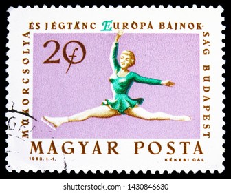 MOSCOW, RUSSIA - JUNE 19, 2019: Postage Stamp Printed In Hungary Shows Figure-skating, European Figure Skating Championships, Budapest Serie, Circa 1963