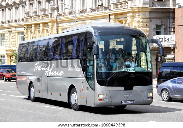 Moscow, Russia - June 2, 2013: Touristic\
coach bus MAN R07 Lion\'s Coach in the city\
street.