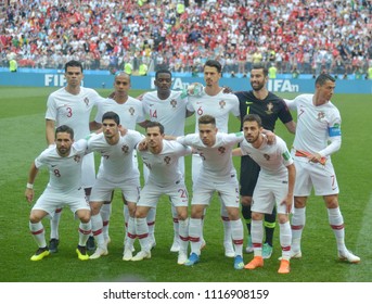 MOSCOW, RUSSIA - June 20, 2018: Portugal Team Posing For A Photo During The FIFA 2018 World Cup. Portugal Is Facing Morocco In The Group B At Luzhniki Stadium. 


