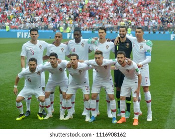 MOSCOW, RUSSIA - June 20, 2018: Portugal Team Posing For A Photo During The FIFA 2018 World Cup. Portugal Is Facing Morocco In The Group B At Luzhniki Stadium. 


