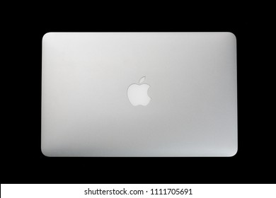 Moscow, Russia - June, 2018: Image Of Macbook On Black Background. Top View. MacBook Is A Brand Of Notebook Laptop Computers Manufactured By Apple Inc.