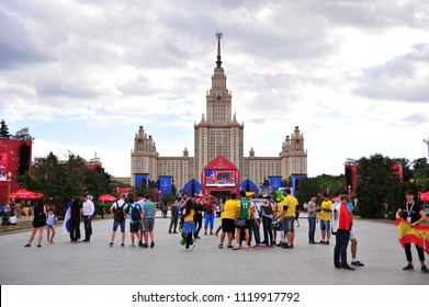 MOSCOW, RUSSIA - JUNE 21: People in Fan Zone of Fifa world cup 2018, Moscow, Russia on June 21, 2018.