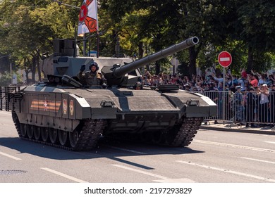 MOSCOW, RUSSIA - JUNE 24, 2020: A Column Of Russian Tanks At The Victory Day Parade