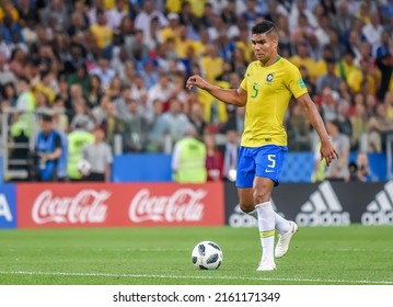 Moscow, Russia - June 27, 2018. Brazil National Football Team Midfielder Casemiro In Action During FIFA World Cup 2018 Match Serbia Vs Brazil (0-2).