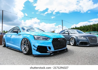 Moscow, Russia - June 4, 2022 Audi  Stance Car Is On Tuning Car Show Outdoor. 