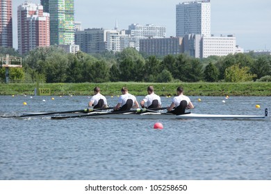 MOSCOW, RUSSIA - JUNE 9: Crew From Saint-Petersburg In Sweep Rowing Competition On Fours Boats During 51th International Grand Moscow Regatta In Moscow, Russia On June 9, 2012