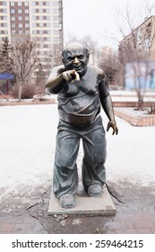 Moscow, Russia, March, 03, 2015: Monument Yevgeny Leonov In The Role Of Associate Professor At The Mosfilmovskaya Street, Moscow