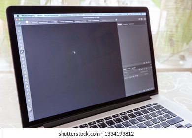 Moscow / Russia - March 10, 2019: The included Adobe Photoshop program on the MacBook Pro screen