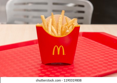 Moscow, Russia, March 15 2018: McDonald's, French Fries At Red Tray