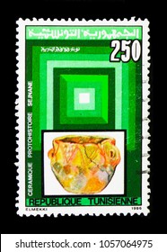 MOSCOW, RUSSIA - MARCH 18, 2018: A Stamp Printed In Tunisia Shows Protohistory, Ordinary Serie, Circa 1986