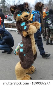 MOSCOW, RUSSIA - MARCH 19, 2016: Traditional Parade In St. Patrick's Day (Irish National Holiday) In Sokolniki Park, Moscow City. Ireland In Moscow. Creative Looks Of People. Furry Fandom. Cosplay