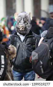 MOSCOW, RUSSIA - MARCH 19, 2016: Traditional Parade In St. Patrick's Day (Irish National Holiday) In Sokolniki Park, Moscow City. Ireland In Moscow. Creative Looks Of People. Furry Fandom. Cosplay