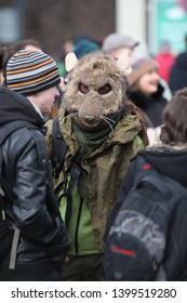 MOSCOW, RUSSIA - MARCH 19, 2016: Traditional Parade In St. Patrick's Day (Irish National Holiday) In Sokolniki Park, Moscow City. Ireland In Moscow. Creative Looks Of People. Furry Fandom. Cosplay