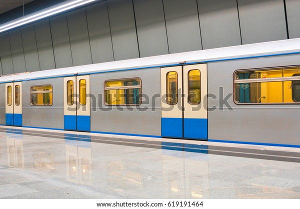 MOSCOW, RUSSIA - MARCH 20, 2017: Subway train at\
metro station Ramenky