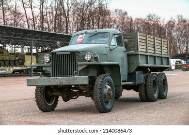 Moscow, Russia - March 6, 2022: American army truck Studebaker US6 in the Technical museum of Vadim Zadorozhny.