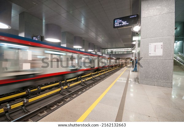 Moscow, Russia - may 06, 2022: Interior of\
the subway  station\
Kuntsevskaya