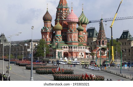 MOSCOW, RUSSIA- MAY 07, 2014: Rehearsal Of Military Parade On Red Square Moscow, Russia. May, 07 2014