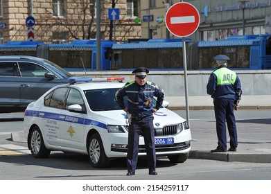 Moscow, Russia - May 09, 2022: Traffic Police Officers At The May 9 Holiday In Moscow