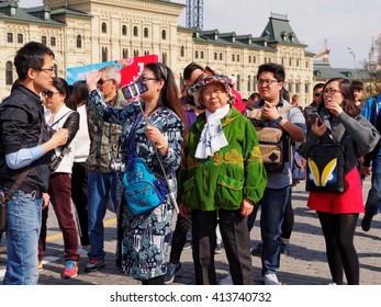 Moscow, Russia - May 1, 2016: Chinese Tourists On The Red Square      