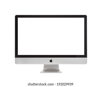 MOSCOW, RUSSIA - MAY 10 , 2014: Photo of new iMac 27 With OS X Mavericks. iMac - monoblock series of personal computers, created by Apple Inc.