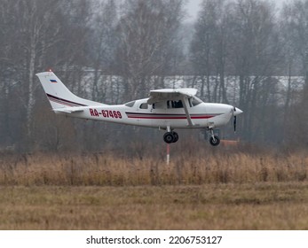 MOSCOW, RUSSIA, May 12, 2018: Takeoff Of A Small Plane From A Small Airport, Russia.