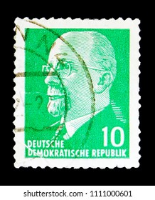 MOSCOW, RUSSIA - MAY 15, 2018: A Stamp Printed In German Democratic Republic Shows Walter Ulbricht, Chairman Of The State Council Walter Ulbricht Serie, Circa 1964