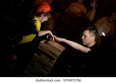 Moscow, Russia, May 16, 2021: A Giant Jenga Game On A Quest For Children