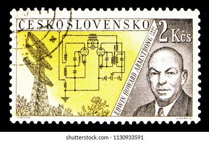 MOSCOW, RUSSIA - MAY 17, 2018: A Stamp Printed In Czechoslovakia Shows E. H. Armstrong (1890-1854), Radioinventors Serie, Circa 1959
