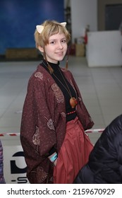 MOSCOW, RUSSIA - MAY 21, 2012: Beautiful Cosplayer Girl In Fox Style. Cosplay. FoxFamilyFest (Fox Family Fest) 2022 In Moscow. Look Of Fashion Girl In Janapese Style. Outift With False Ears. Beauty