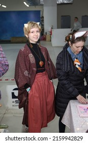 MOSCOW, RUSSIA - MAY 21, 2012: Beautiful Cosplayer Girl In Fox Style. Cosplay. FoxFamilyFest (Fox Family Fest) 2022 In Moscow. Look Of Fashion Girl In Janapese Style. Outift With False Ears. Beauty