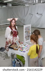 MOSCOW, RUSSIA - MAY 21, 2012: Beautiful Cosplayer Girl In Lolita Style. Cosplay. FoxFamilyFest (Fox Family Fest) 2022 In Moscow. Look Of Fashion Girl In Janapese Style. Outift In Lolita Style. Beauty