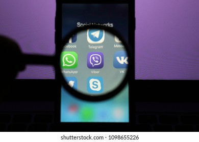Moscow, Russia - May, 25 2018 The Viber app logo is displayed on an iPhone
