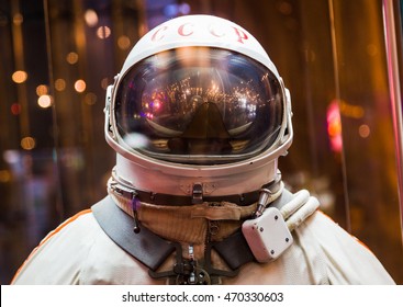 MOSCOW, RUSSIA - MAY 31, 2016: Russian astronaut spacesuit in Moscow space museum