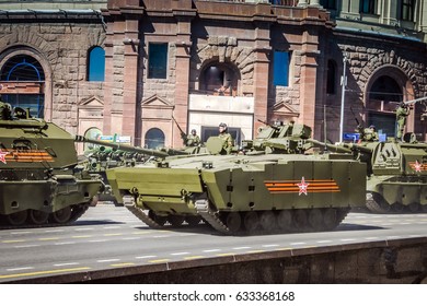 MOSCOW, RUSSIA - May 9, 2017: Row Of The Russian Army Infantry Fighting Vehicle 