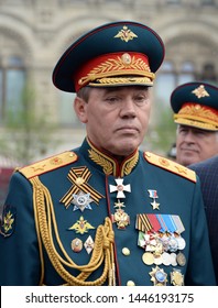 MOSCOW, RUSSIA - MAY 9, 2019: Chief of the General staff of the Russian Armed forces — first Deputy defense Minister, army General Valery Gerasimov on red square during the Victory Day celebrations