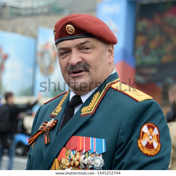 MOSCOW, RUSSIA - MAY 9, 2019: First Deputy\
Director of the Federal service of the national guard troops -\
commander-in-chief of the national guard troops, Colonel-General\
Sergei Melikov on red\
square