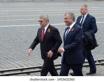 MOSCOW, RUSSIA - MAY 9, 2019:Chairman Of The State Duma Of The Federal Assembly Of The Russian Federation Vyacheslav Volodin And Prosecutor General Of The Russian Federation Yuri Chaika On Red Square