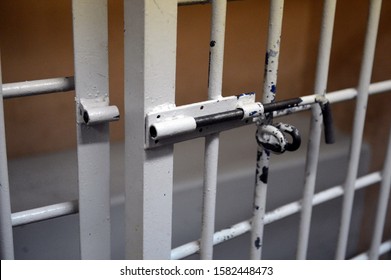 MOSCOW, RUSSIA - NOVEMBER 24, 2015: The latch on the temporary detention cell in the police Department